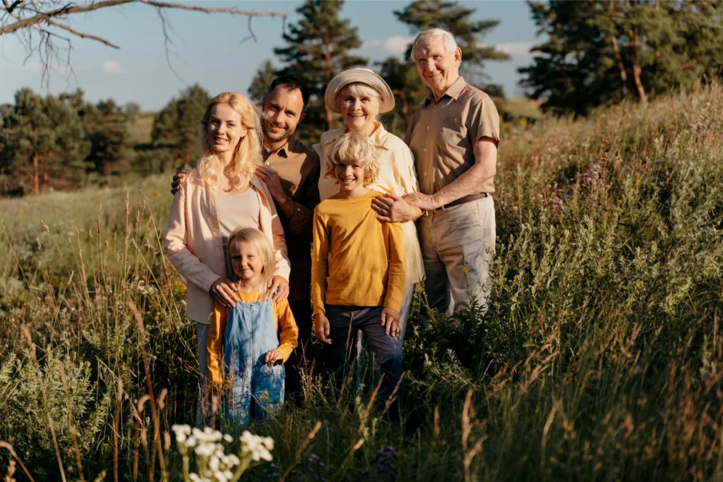 full shot happy family outdoors